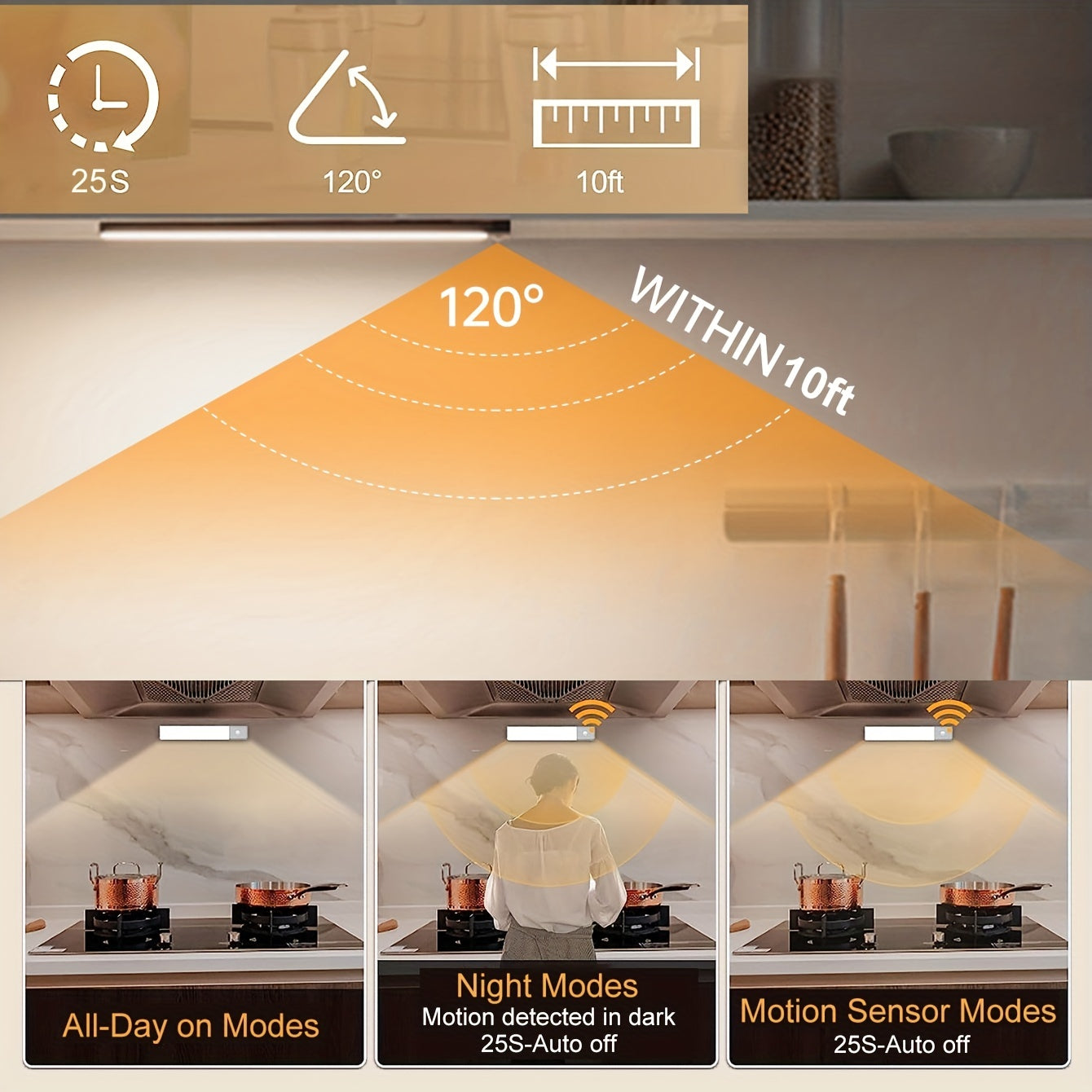 1pc LED Motion Sensor Cabinet Light, Under Counter Closet Lighting, Wireless Magnetic USB Rechargeable Kitchen Night Lights, Battery Powered Operated Light For Wardrobe Closets Cabinet Cupboard Stairs Corridor Shelf 3.9" Or 7.9"