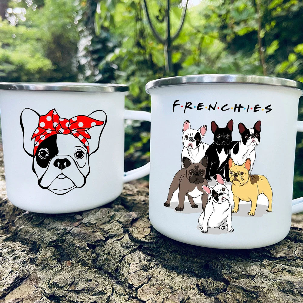 Frenchie Bulldog Print Enamel Mugs Coffee Cups Outdoor Party Camping Bonfire Beer Drink Juice Water Mug Hiking Holiday Gifts