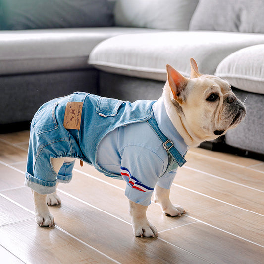 Adjustable Denim Jumpsuit for French Bulldogs - Stylish Pet Clothes for All Seasons