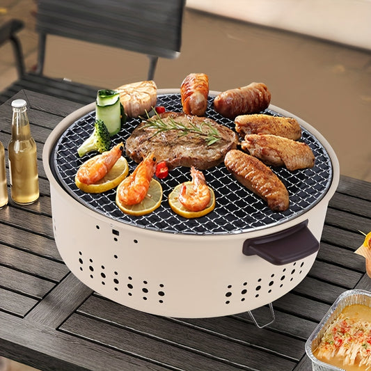 New Outdoor Smokeless Round Grill Small Stove Charcoal Grill Portable Korean Camping Barbecue Table Stove E9195 for hotels,restaurant, bulk kitchenware&tableware