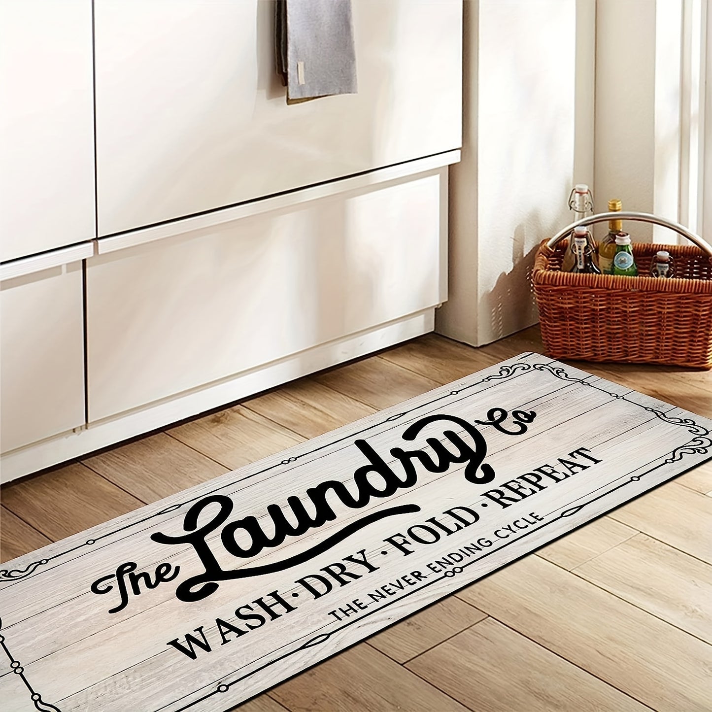 1pc Farmhouse Laundry Room Foam Rug Runner, Non Slip Laundry Rugs And Mats For Laundry Room Decor Washable Runner Rugs For Kitchen Floor Laundry Room Bathroom Hallway Entryway Area Rugs