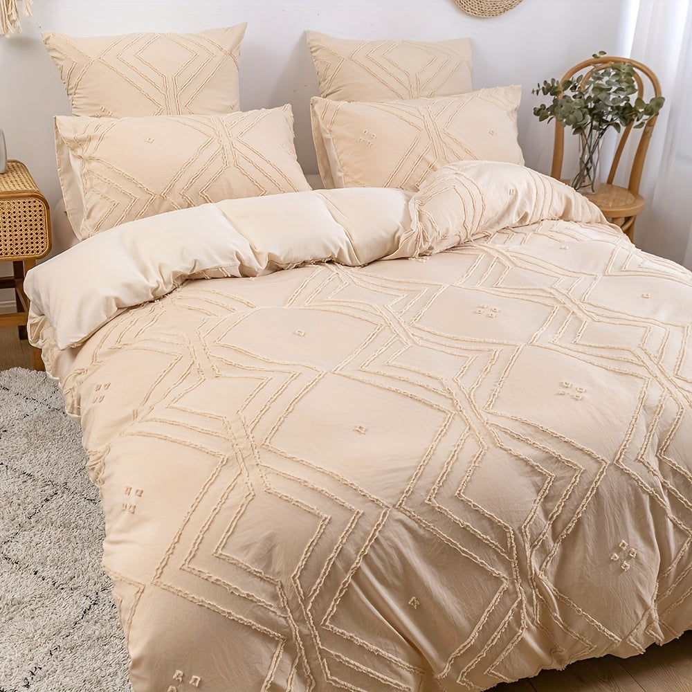 2/3pcs Boho Grid Tufted Duvet Cover Set - Soft and Comfortable Bedding for All Seasons - Includes 1 Duvet Cover and 1/2 Pillowcases (No Core Included)