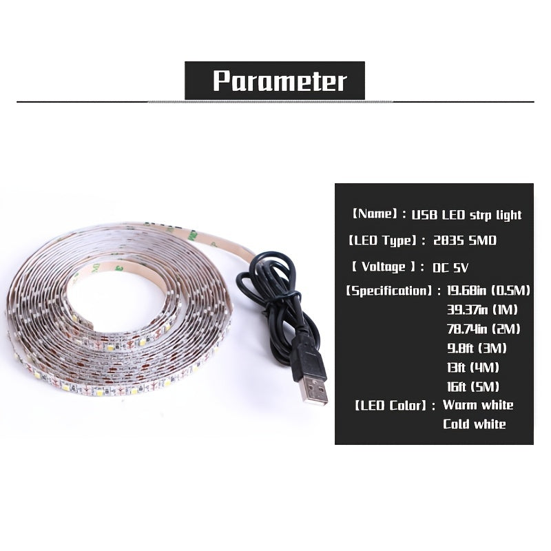 LED Strip Light 19.69-196.85inch 2835 SMD Living Room Ceiling Luces Flexible USB TV Background Lighting Decorative Light DC5V