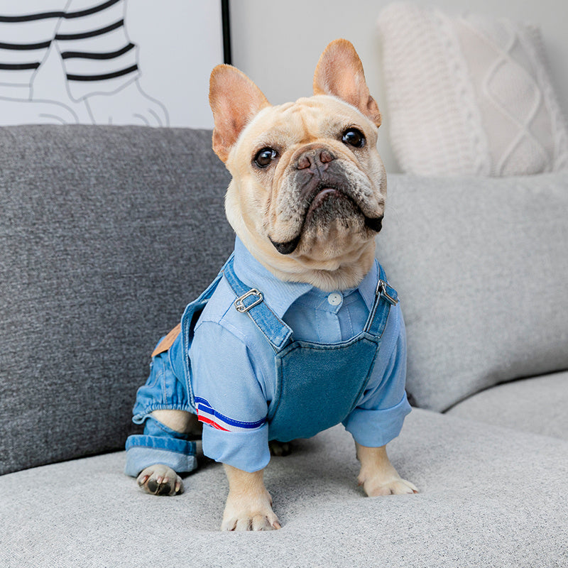 Adjustable Denim Jumpsuit for French Bulldogs - Stylish Pet Clothes for All Seasons