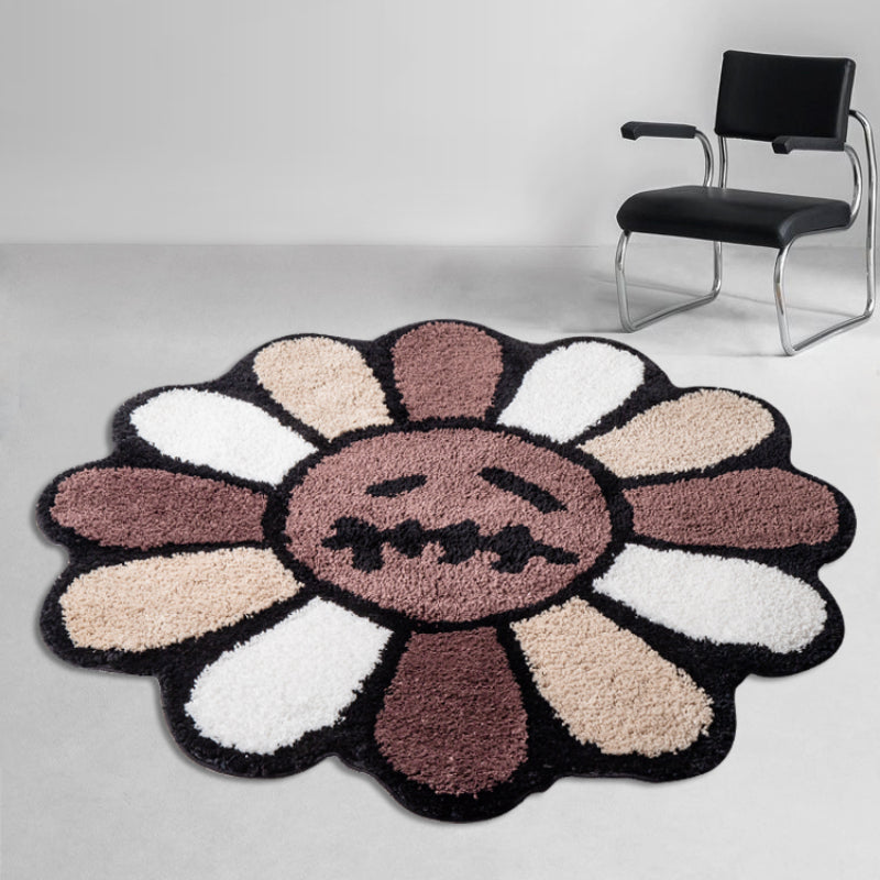 1pc Soft and Fluffy Imitation Cashmere Smiling Face Sun Flower Art Carpet for Living Room, Bedroom, and Game Room - Non-Slip Shaggy Area Rug for Teenage Room Decoration and Room Decor - 31.5x47.24 Inches