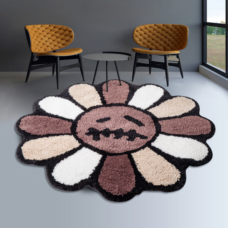 1pc Soft and Fluffy Imitation Cashmere Smiling Face Sun Flower Art Carpet for Living Room, Bedroom, and Game Room - Non-Slip Shaggy Area Rug for Teenage Room Decoration and Room Decor - 31.5x47.24 Inches