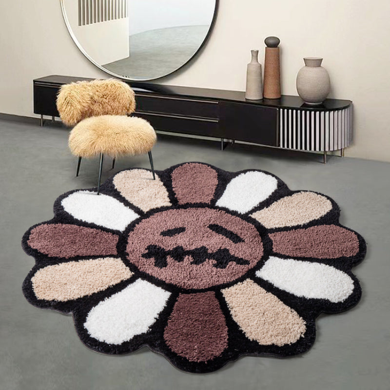 1pc Soft and Fluffy Imitation Cashmere Smiling Face Sun Flower Art Carpet for Living Room, Bedroom, and Game Room - Non-Slip Shaggy Area Rug for Teenage Room Decoration and Room Decor - 31.5x47.24 Inches