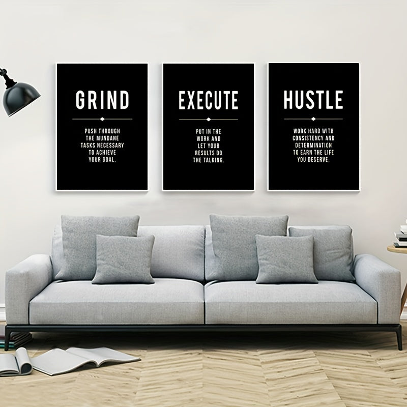 3pcs Unframed Grind Hustle Success Motivational Posters And Prints Office Decor Modern Art Entrepreneur Inspirational Oil Painting Picture No Frame