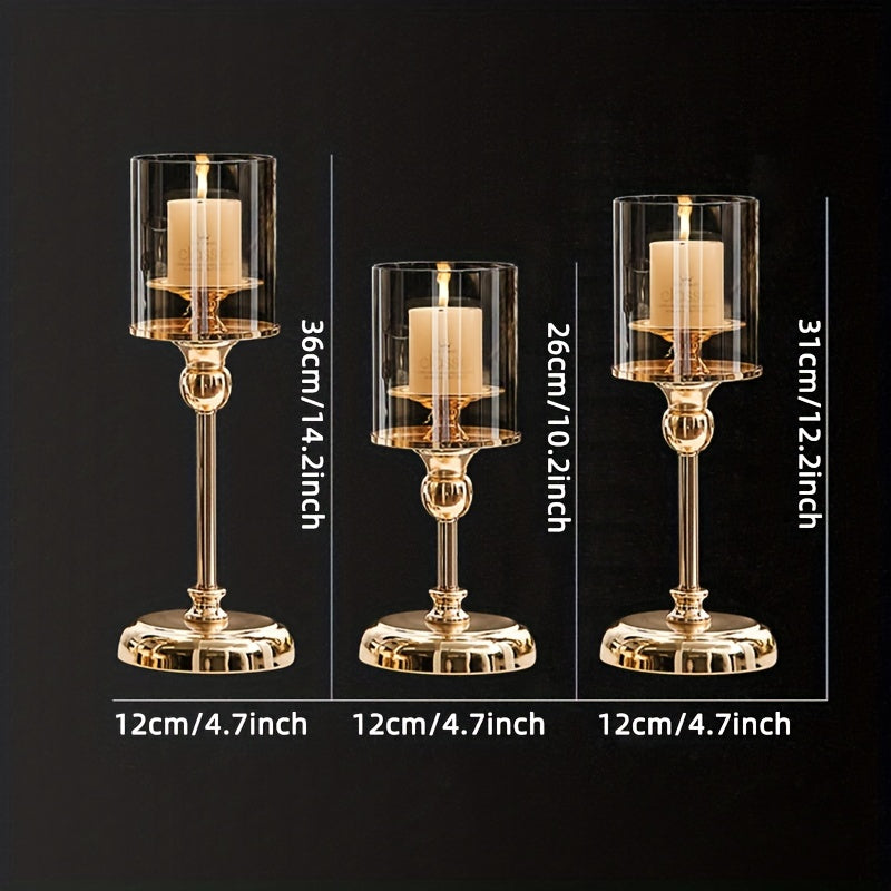 1pc Glass Aromatherapy Candle Holder Ornaments, Light Luxury Dining Table Home Decoration Candle Holder Ornaments, Metal Bracket Glass Cover Does Not Include Candles,room Decor,home Decor