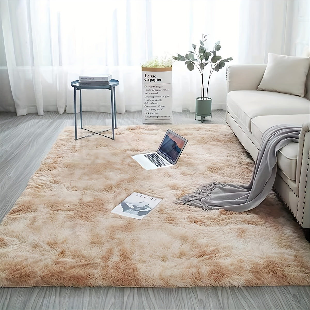 1pc Super Soft And Comfy Shag Area Rug - Tie-Dyed Indoor Plush Carpet For Bedroom, Living Room, Machine Washable And Non-Shedding