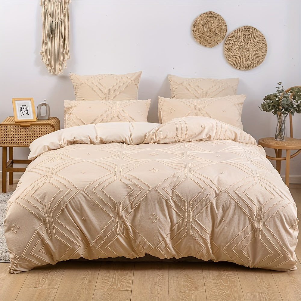 2/3pcs Boho Grid Tufted Duvet Cover Set - Soft and Comfortable Bedding for All Seasons - Includes 1 Duvet Cover and 1/2 Pillowcases (No Core Included)