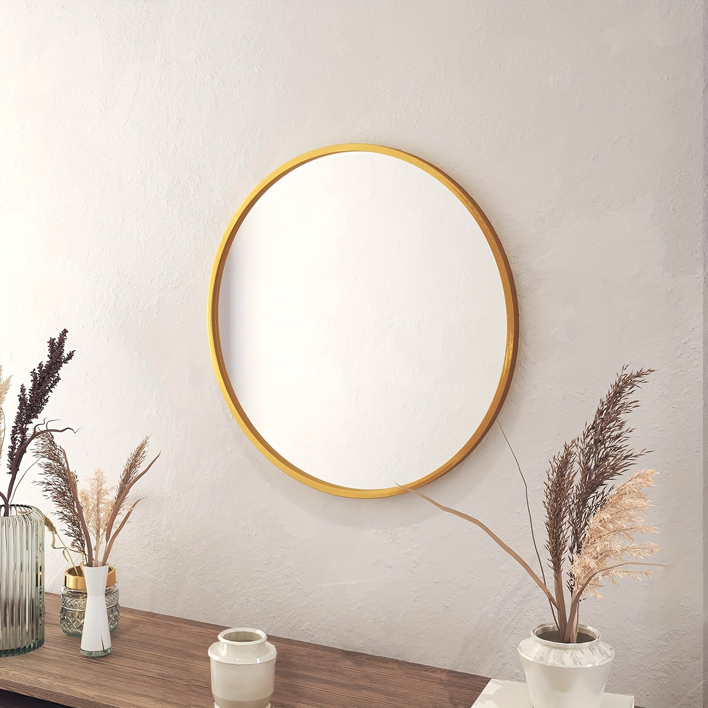 20/24 Inch Round Mirror, Black/golden Metal Frame Wall Mounted Large Circle Mirror For Washing Room, Living Room, Home Decoration