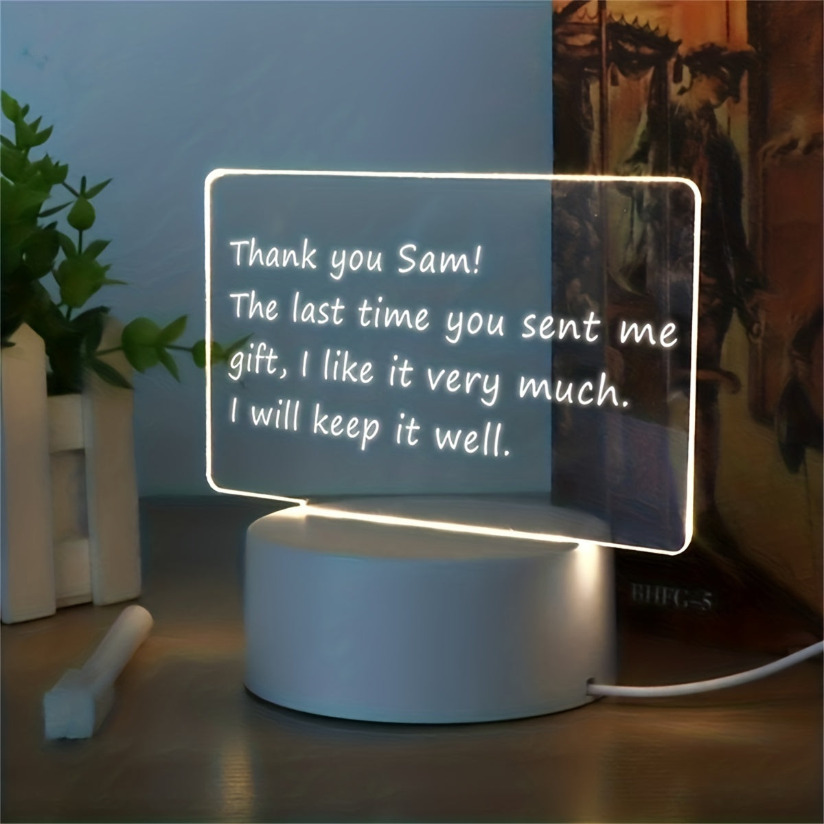 1pc 3D Night Light, Acrylic Writing Pad With Pen Led Light, Blank Message Board Stand Rewritable Note Memo Calendar For Home Office