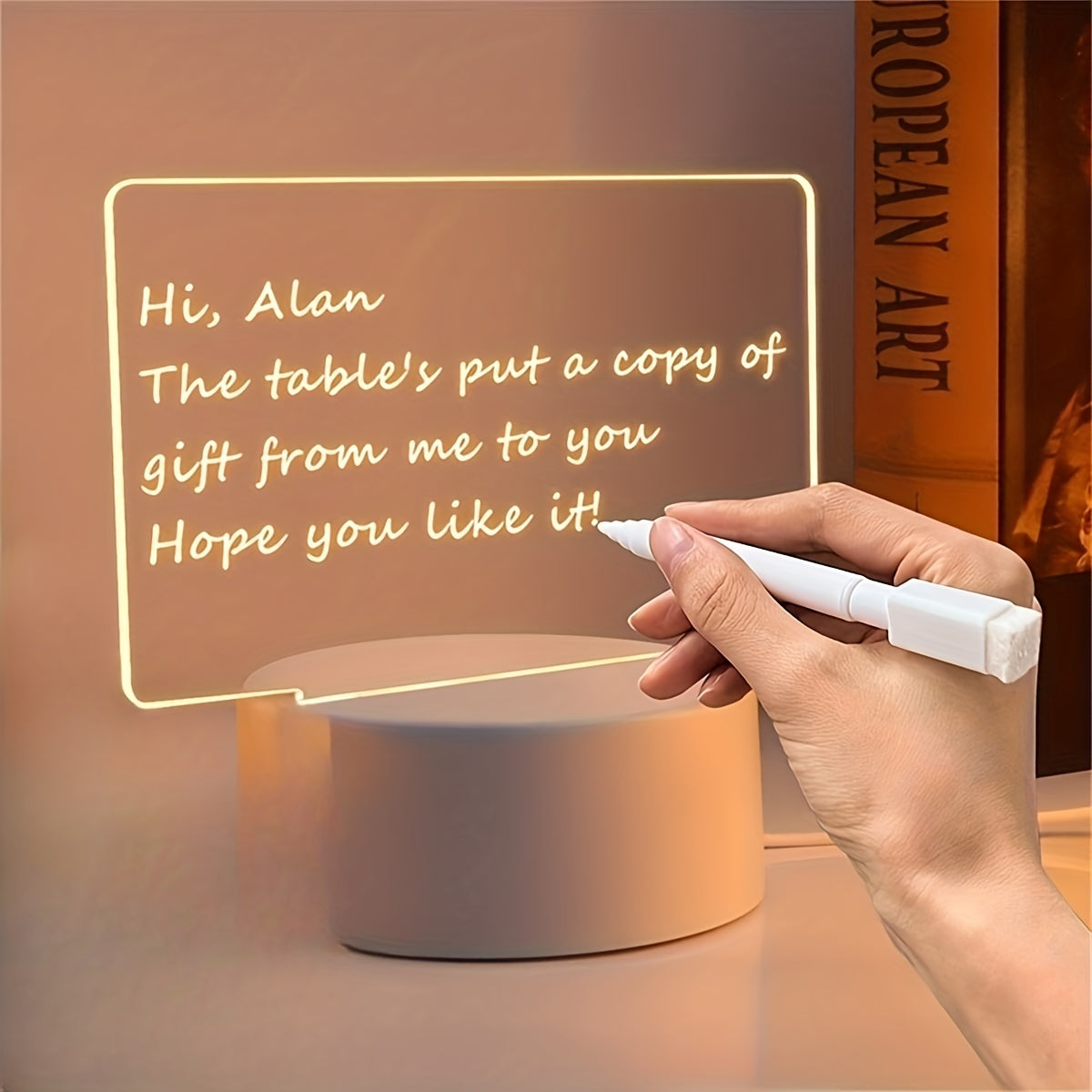 1pc 3D Night Light, Acrylic Writing Pad With Pen Led Light, Blank Message Board Stand Rewritable Note Memo Calendar For Home Office