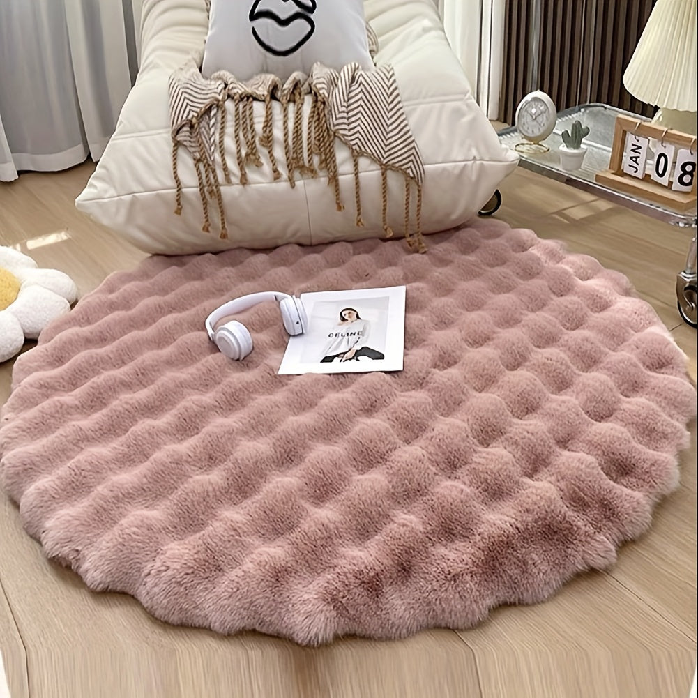 1pc Bubble Velvet Round Area Rug, Cream Style Thick Plush Carpet, Single Sofa Round Cushion, For Living Room Coffee Table Cloakroom Chair