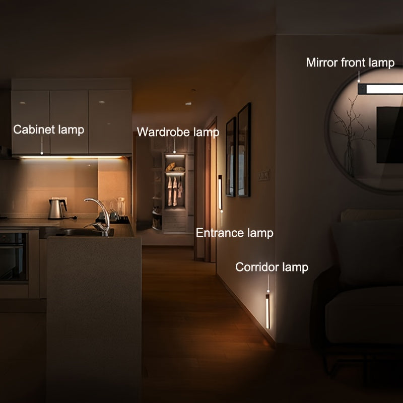 1pc LED Motion Sensor Cabinet Light, Under Counter Closet Lighting, Wireless  Magnetic USB Rechargeable Kitchen Night Lights, Battery Powered Operated Light For Wardrobe Closets Cabinet Cupboard Stairs Corridor Shelf  3.9" Or 7.9"