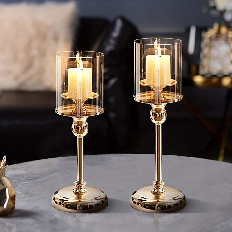 1pc Glass Aromatherapy Candle Holder Ornaments, Light Luxury Dining Table Home Decoration Candle Holder Ornaments, Metal Bracket Glass Cover Does Not Include Candles,room Decor,home Decor