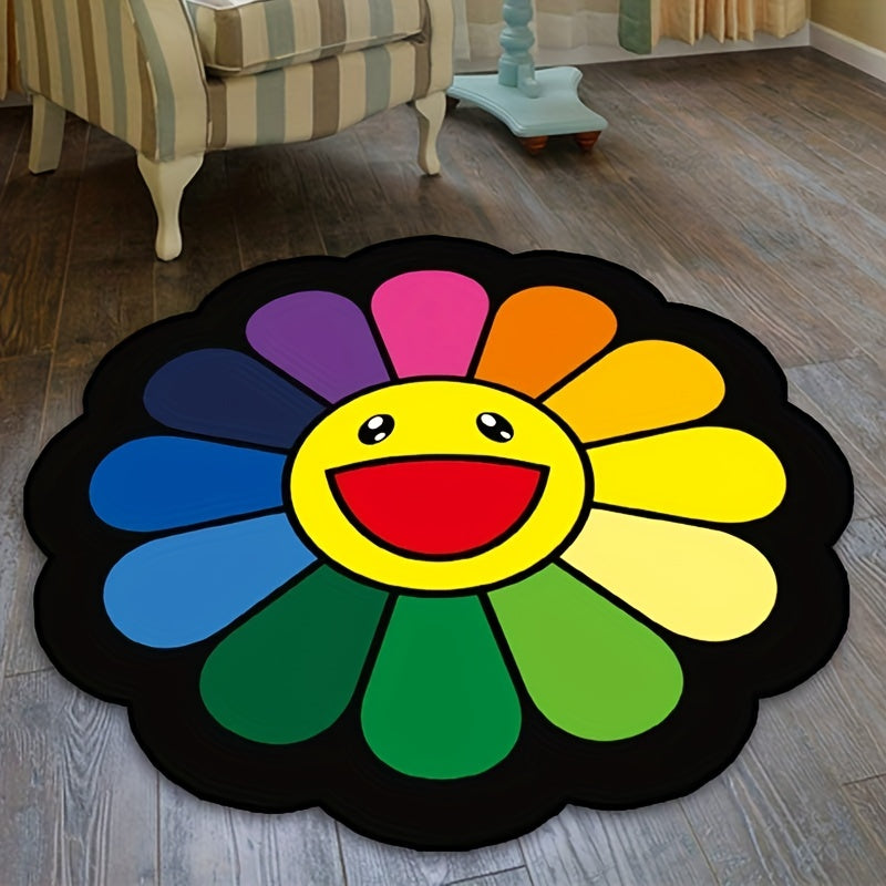 Soft And Durable Sunflower Round Rug For Playtime And Crawling Fun, Christmas, Halloween, Thanksgiving Day Gift