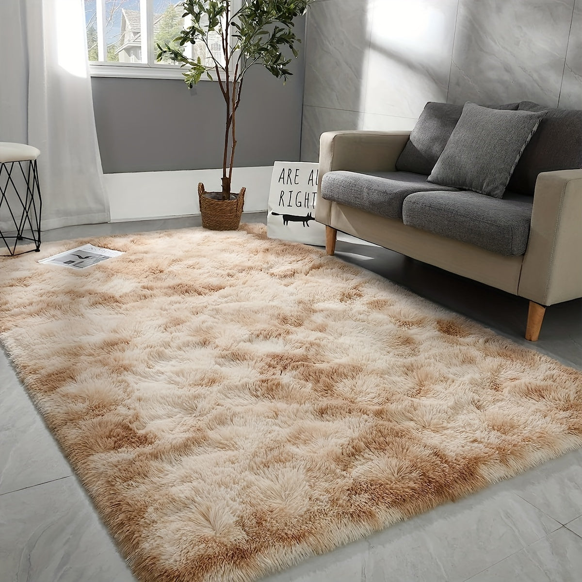 1pc Super Soft And Comfy Shag Area Rug - Tie-Dyed Indoor Plush Carpet For Bedroom, Living Room, Machine Washable And Non-Shedding