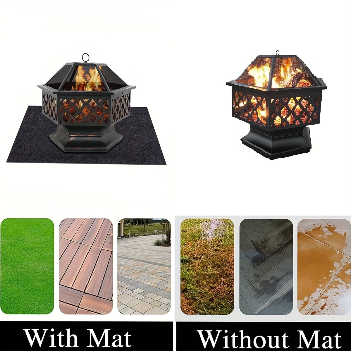 1pc Fire Pit Mat, Anti-skid Fireplace Rug, Stove Fire Mat, Ember Pad, Gas Grill Pad, Retardant & Heat Resistant Pad, Protect Your Deck Terrace Lawn Or Campground From Embers, Washable & Reusable