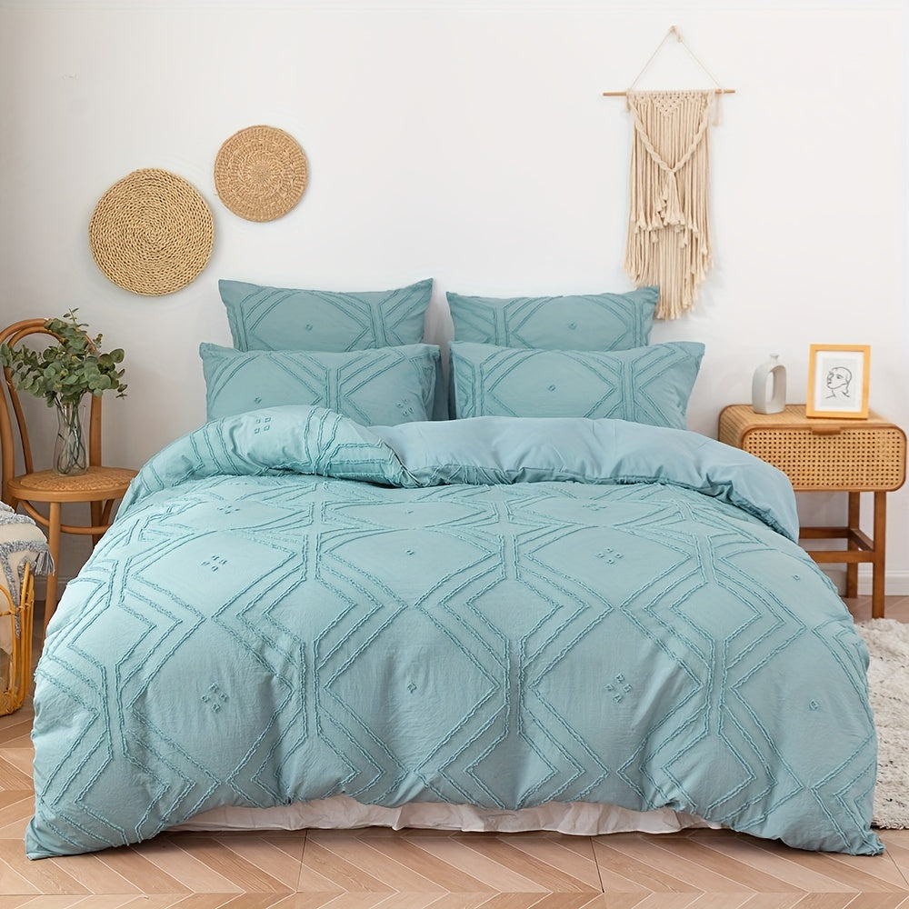 2/3pcs Boho Grid Tufted Duvet Cover Set - Soft and Comfortable Bedding for All Seasons - Includes 1 Duvet Cover and 1/2 Pillowcases (No Core Included)