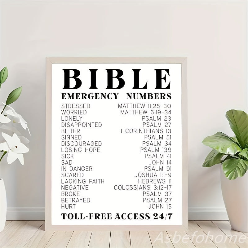 Bible Verse Emergency Numbers - Bible Verse Wall Art - Inspirational, Spiritual Typography Wall Print - Religious Gifts For Women And Men, 8x10in Unframed