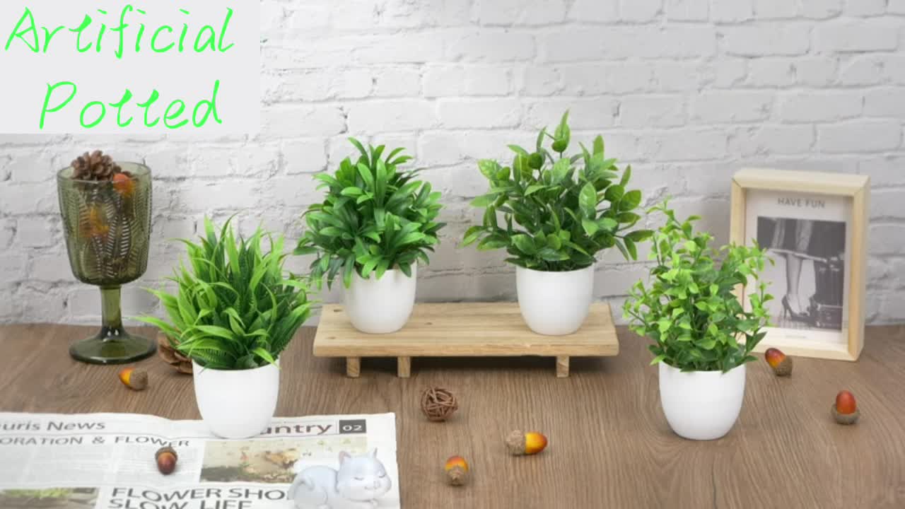 4pcs, Mini Fake Plants, 6.7inch/17cm Artificial Potted Eucalyptus Faux Plants For Home Office Farmhouse Bathroom Table Shelf Decor