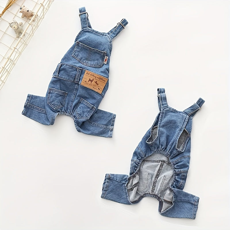 Adjustable Denim Jumpsuit for French Bulldogs - Stylish Pet Clothes for All Seasons