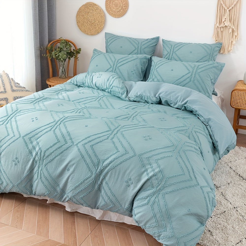 2/3pcs Boho Grid Tufted Duvet Cover Set - Soft and Comfortable Bedding for All Seasons - Includes 1 Duvet Cover and 1/2 Pillowcases (No Core Included)