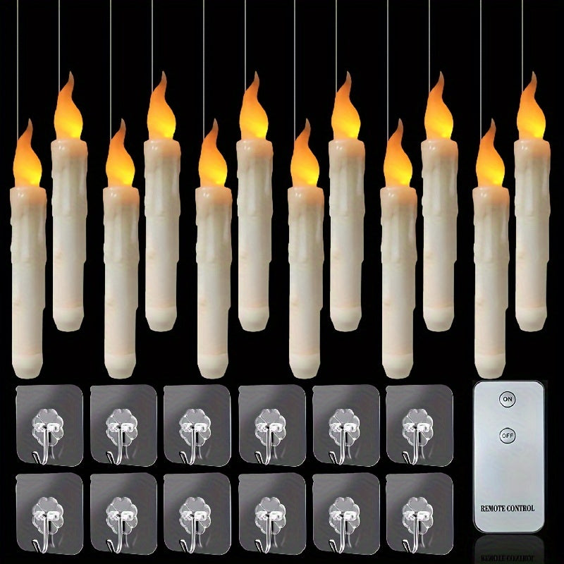 12pcs Remote Controlled Floating LED Candles Lights, For Halloween And Christmas Decorations, For Indoor Home, Room, Classroom, Bedroom, Battery Powered (No Plug)