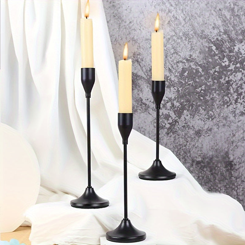 3pcs/set Elegant Candle Holder, Metal Candle Stick, Candle Holder Wedding Table Fireplace Candlestick, Mantel Party Room Decoration, Christmas Tabletop Decoration