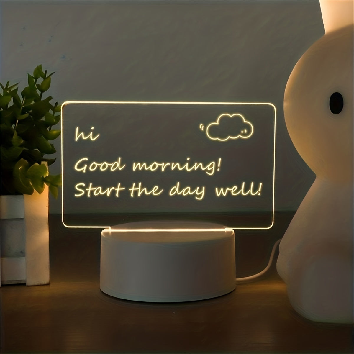 1pc 3D Night Light, Acrylic Writing Pad With Pen Led Light, Blank Message Board Stand Rewritable Note Memo Calendar For Home Office