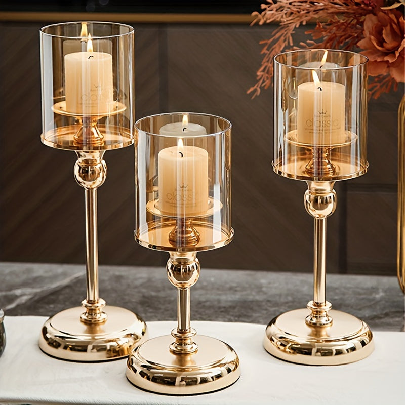 1pc Glass Aromatherapy Candle Holder Ornaments, Light Luxury Dining Table Home Decoration Candle Holder Ornaments, Metal Bracket Glass Cover Does Not Include Candles,room Decor,home Decor