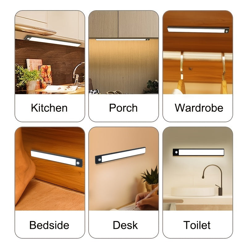 1pc LED Motion Sensor Cabinet Light, Under Counter Closet Lighting, Wireless  Magnetic USB Rechargeable Kitchen Night Lights, Battery Powered Operated Light For Wardrobe Closets Cabinet Cupboard Stairs Corridor Shelf  3.9" Or 7.9"