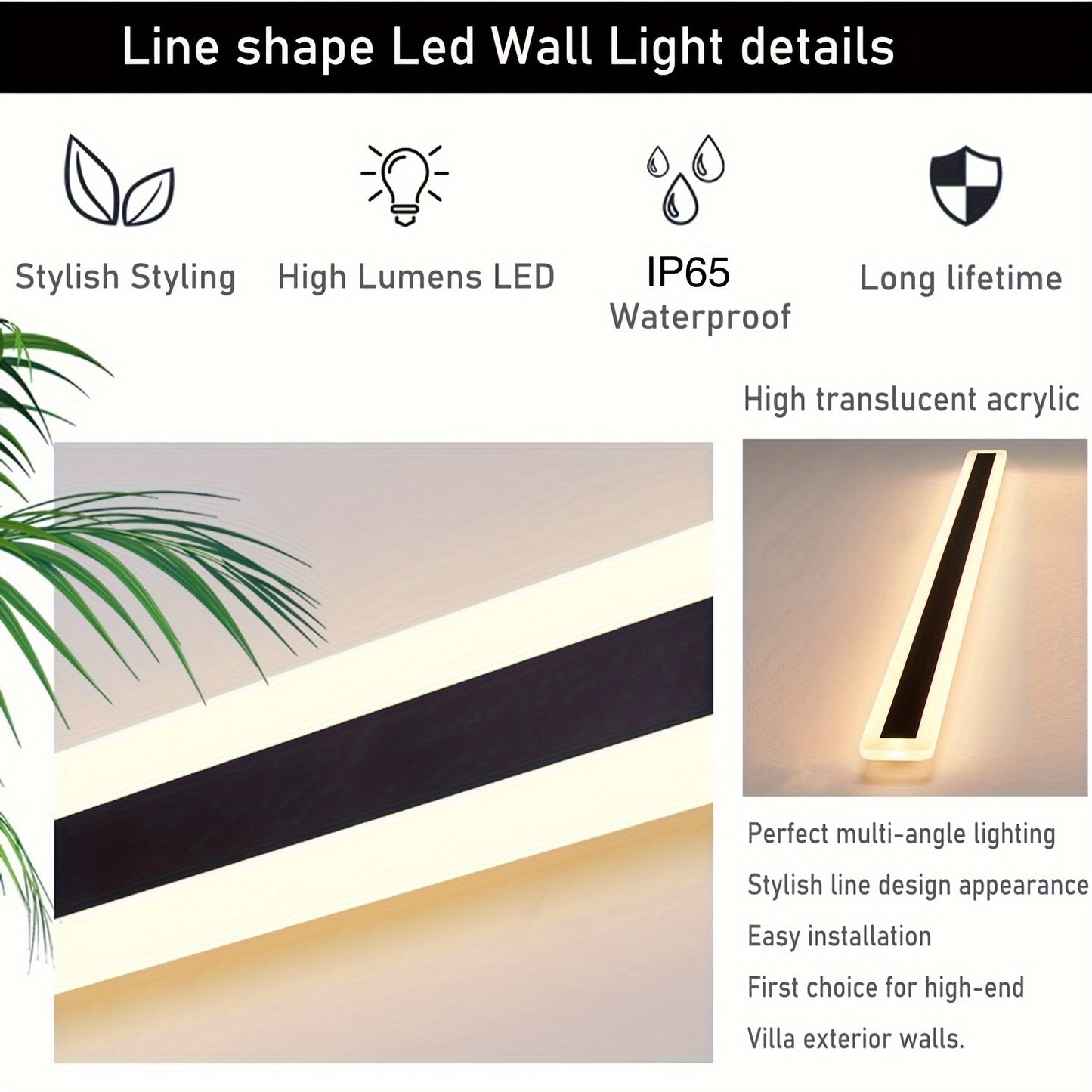 1pc 15.75/23.62/39.37 Inch Warm Long Wall Light, Modern Indoor Black LED Wall Lamp, Waterproof Outdoor Strip Sconces Wall Lighting, 8/12/20/W Morden Exterior Wall Mount Light Fixture For Living Room Porch Garage Door Yard