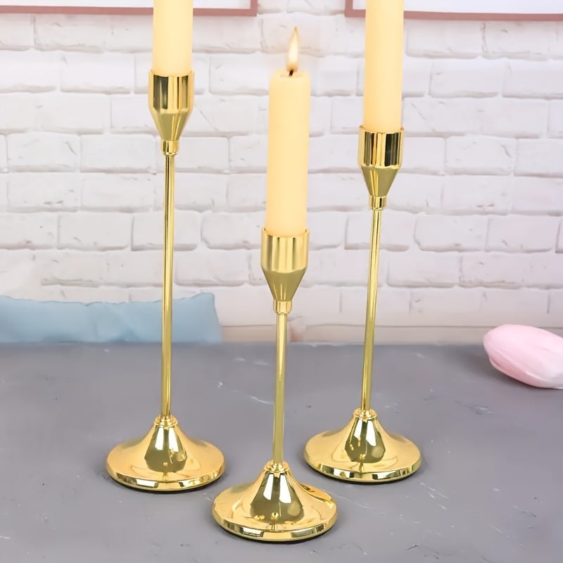 3pcs/set Elegant Candle Holder, Metal Candle Stick, Candle Holder Wedding Table Fireplace Candlestick, Mantel Party Room Decoration, Christmas Tabletop Decoration