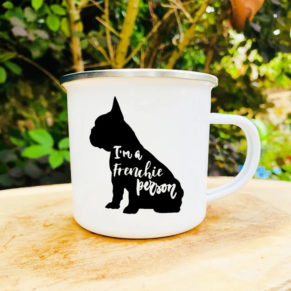 Frenchie Bulldog Print Enamel Mugs Coffee Cups Outdoor Party Camping Bonfire Beer Drink Juice Water Mug Hiking Holiday Gifts