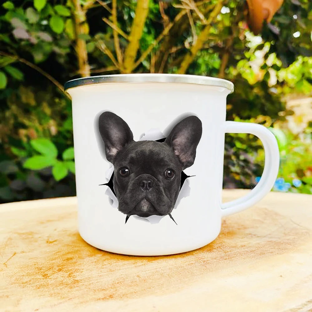 Frenchie Bulldog Print Enamel Mugs Coffee Cups Outdoor Party Camping Bonfire Beer Drink Juice Water Mug Hiking Holiday Gifts