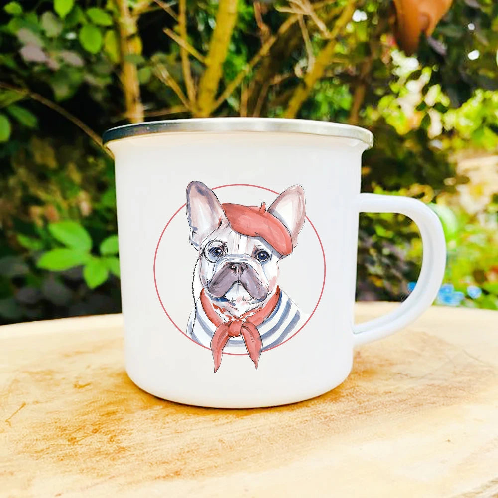 Frenchie Bulldog Print Enamel Mugs Coffee Cups Outdoor Party Camping Bonfire Beer Drink Juice Water Mug Hiking Holiday Gifts