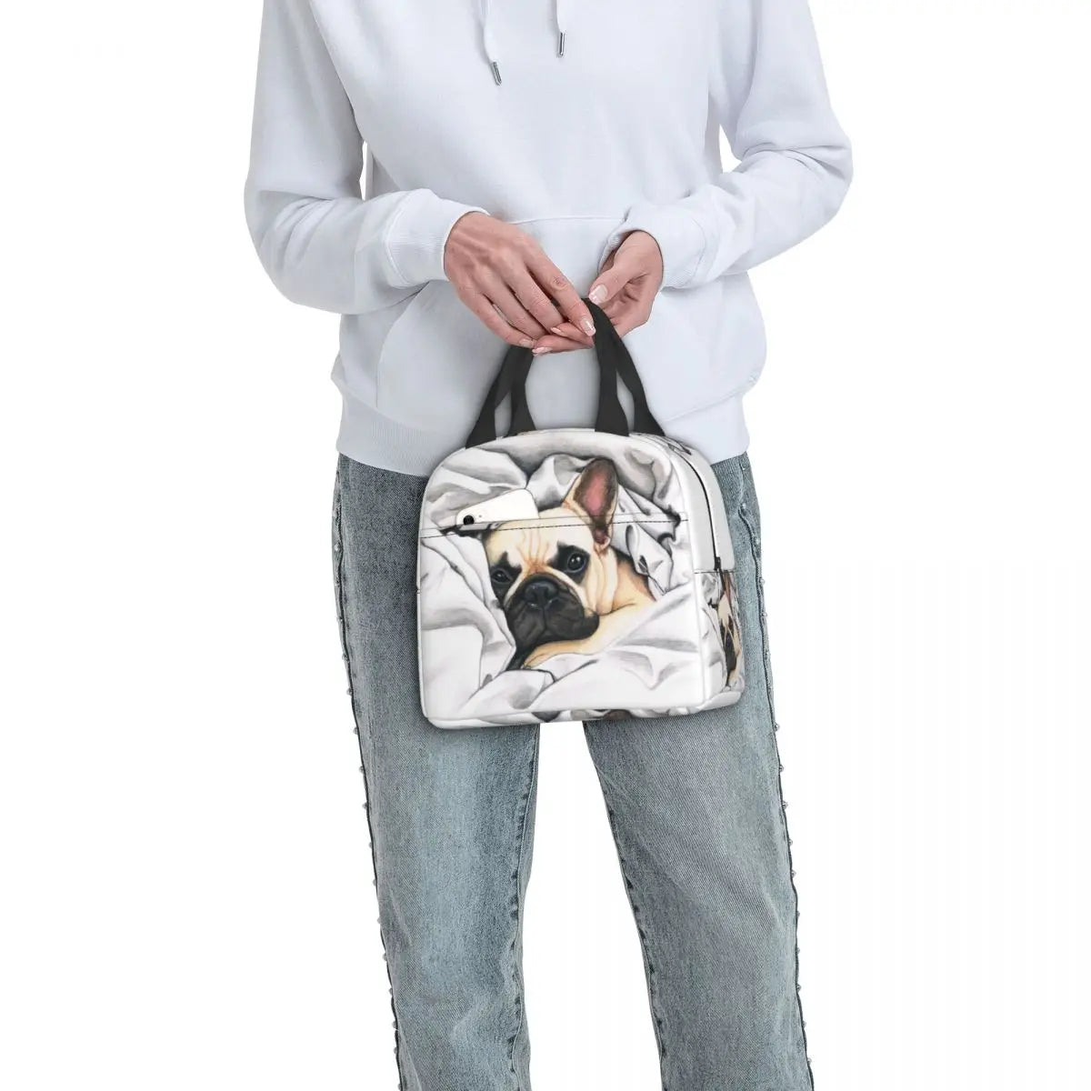 French Bulldog Lunch Bag For Work School Portable Insulated Thermal Cooler Frenchie Dog Lunch Box Women Children Warm Food Bags