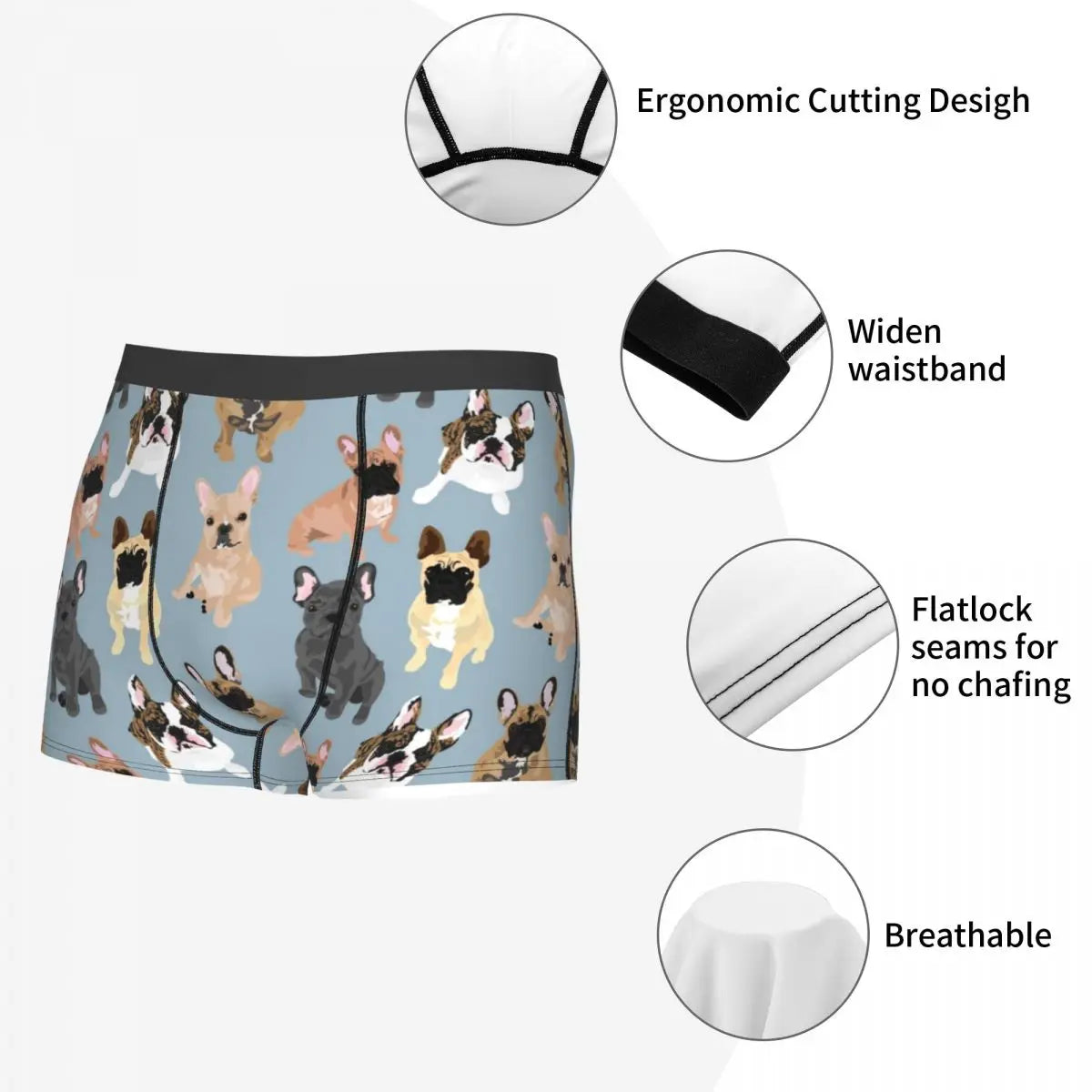 Novelty Boxer Frenchie French Bulldog Shorts Panties Man Underwear Animal Dog Breathable Underpants for Male Plus Size