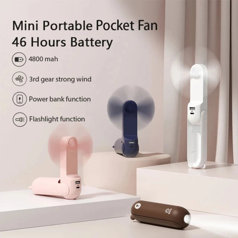 BANSY TIME Multi-functional Small Fan Foldable Portable Bear Mini Portable Lighting Rechargeable Ultra-silent Fan