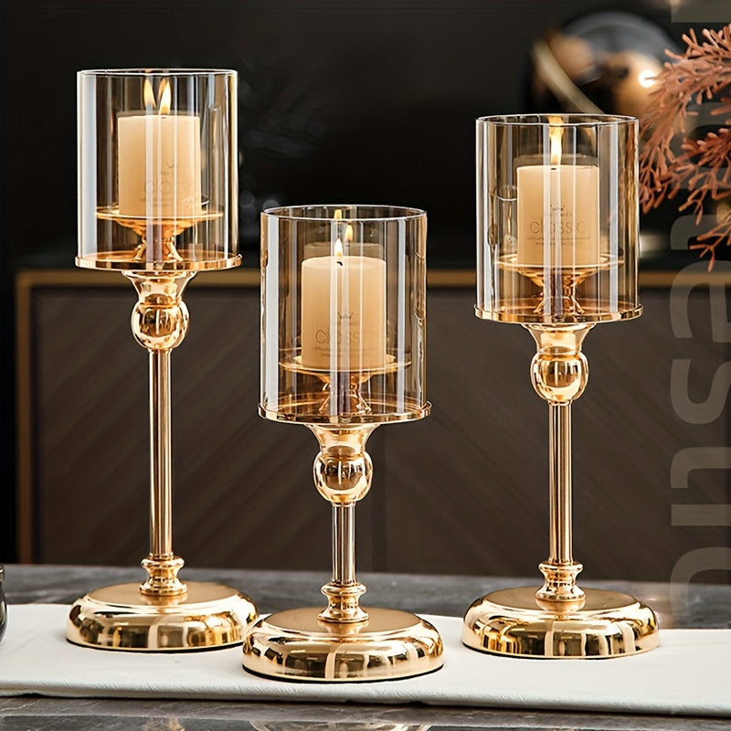 1pc Glass Aromatherapy Candle Holder Ornaments, Light Luxury Dining Table Home Decoration Candle Holder Ornaments, Metal Bracket Glass Cover Does Not Include Candles,room Decor,home Decor