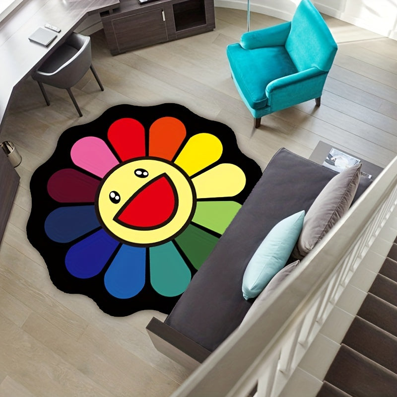 Soft And Durable Sunflower Round Rug For Playtime And Crawling Fun, Christmas, Halloween, Thanksgiving Day Gift