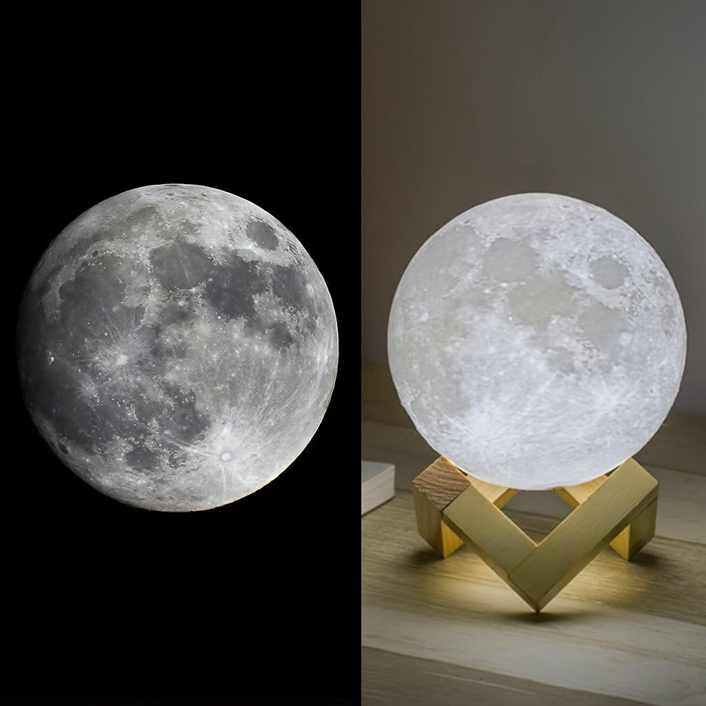 1pc 3D Moon Lamp Night Light Moon Light, 16 Colors With Wooden Stand & Remote/Touch Control And USB Rechargeable, Birthday Gifts For Women Girls Boys Mom Girlfriend