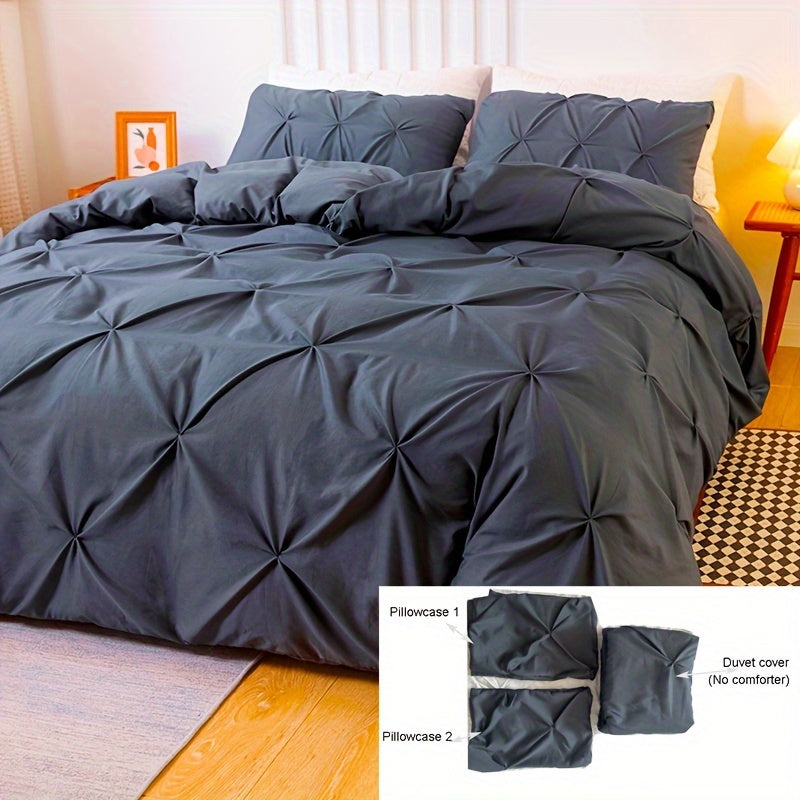 3pcs Pinch Pleated Duvet Cover Set (1 Duvet Cover And 2 Pillowcases), Microfiber Duvet Cover Set, Ultra Soft Bedding (without Duvet)