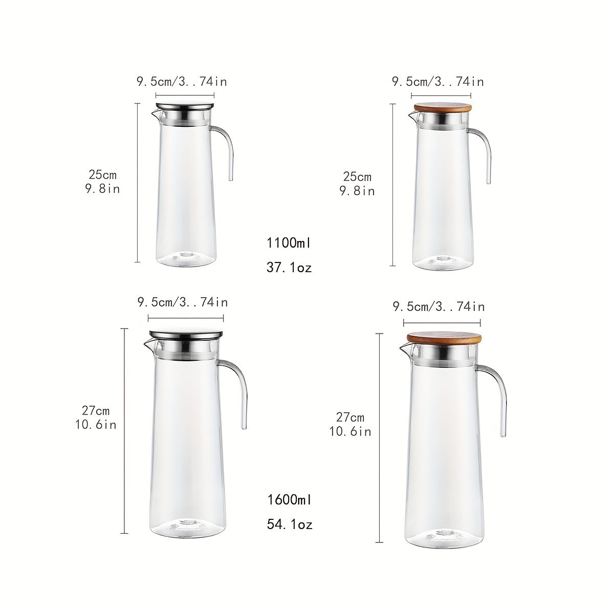 1pc, Water Pitcher With Lid, 37.1oz/54.1oz Heavy Duty Drink Picher, With Stainless Steel Lid Or Wooden Lid, For Juice, Beer, Bubble Tea, Summer Drinkware, Kitchen Stuff, Home Kitchen Items, Birthday Gifts