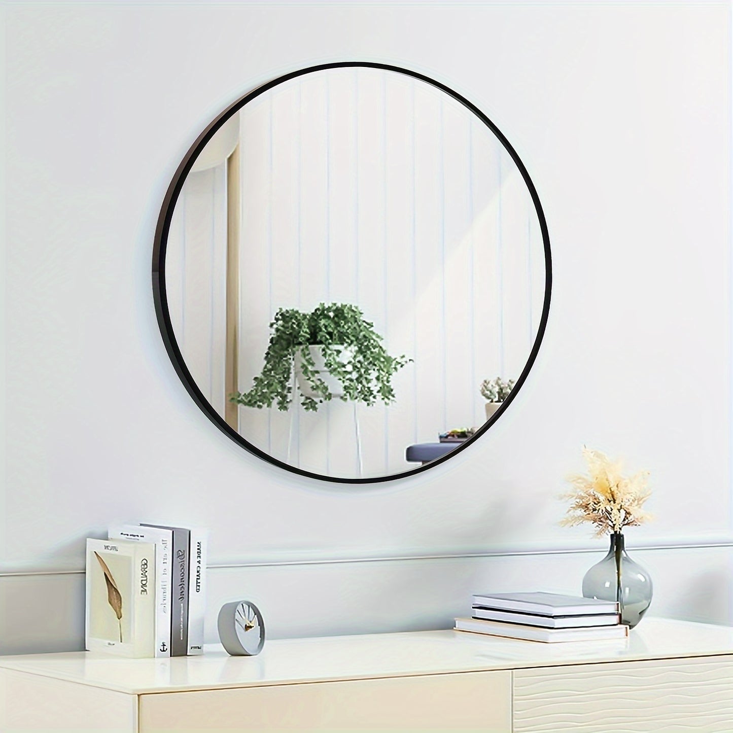 20/24 Inch Round Mirror, Black/golden Metal Frame Wall Mounted Large Circle Mirror For Washing Room, Living Room, Home Decoration