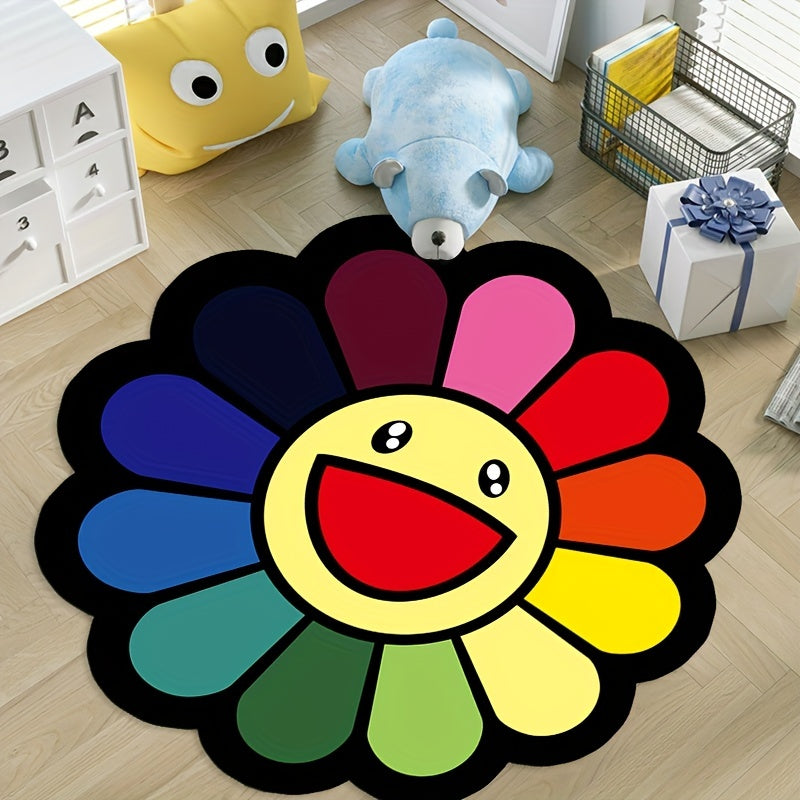 Soft And Durable Sunflower Round Rug For Playtime And Crawling Fun, Christmas, Halloween, Thanksgiving Day Gift