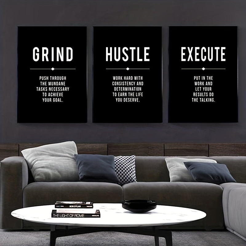 3pcs Unframed Grind Hustle Success Motivational Posters And Prints Office Decor Modern Art Entrepreneur Inspirational Oil Painting Picture No Frame